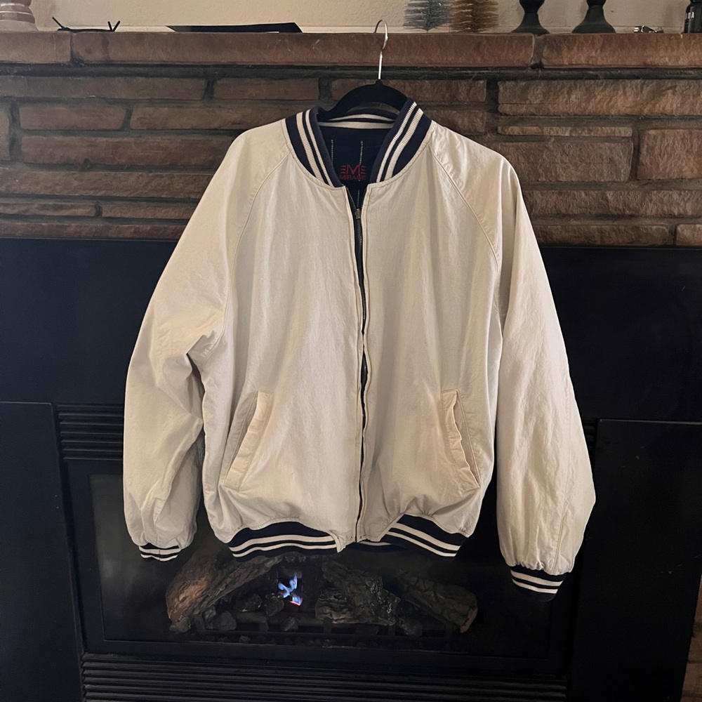 Navy and White Pinstripe Baseball Jacket - Picture 2 of 4